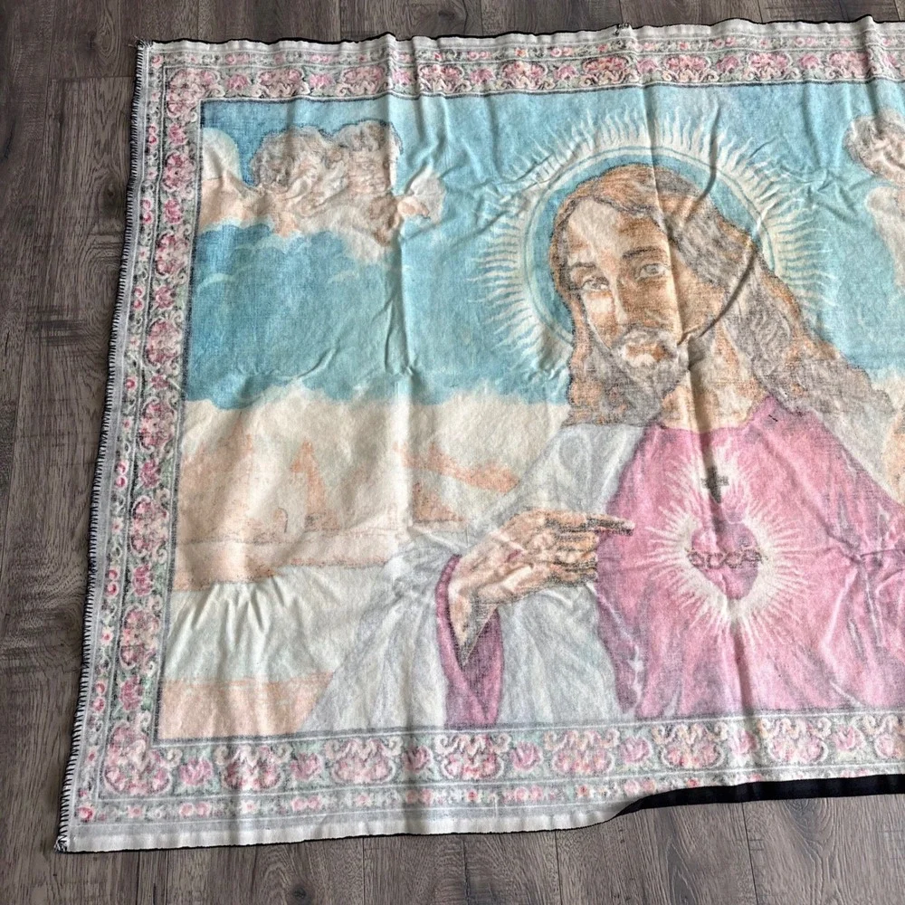 Unbranded Sacred Heart Jesus Tapestry Unisex Large Blue Woven Wall Hanging 39X54